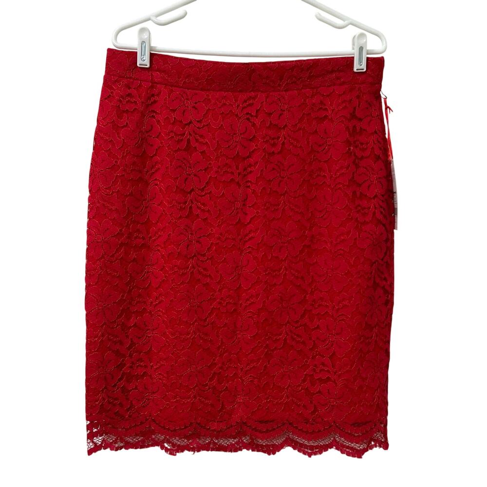 Elle NWT Womens Size 10 Basic Red Lady In Lace Pencil Straight Skirt Holidays